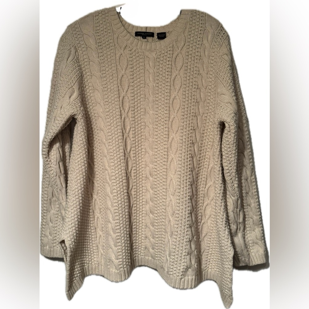 JEANNE PIERRE Cream Cable Knit Scoop Neck Sweater